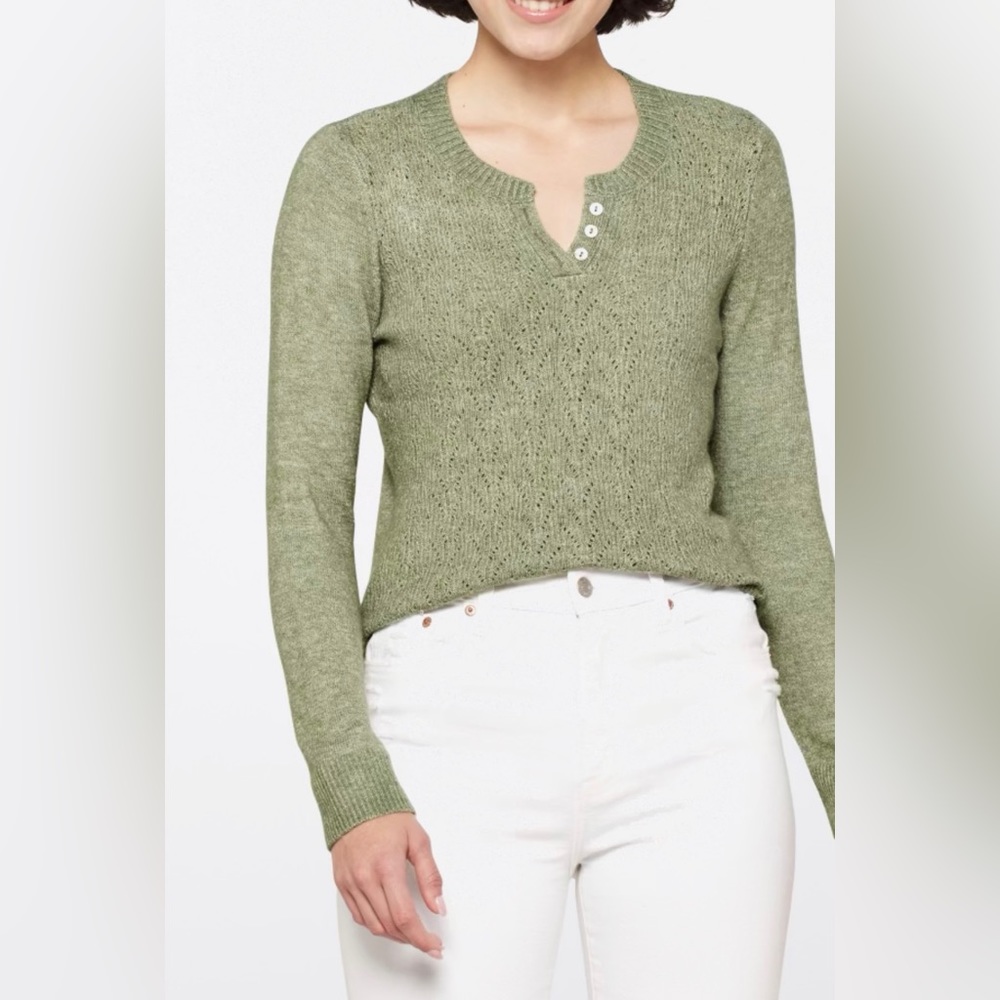 MARKET & SPRUCE Nailah Button Henley Green, Pullover, Size XL
